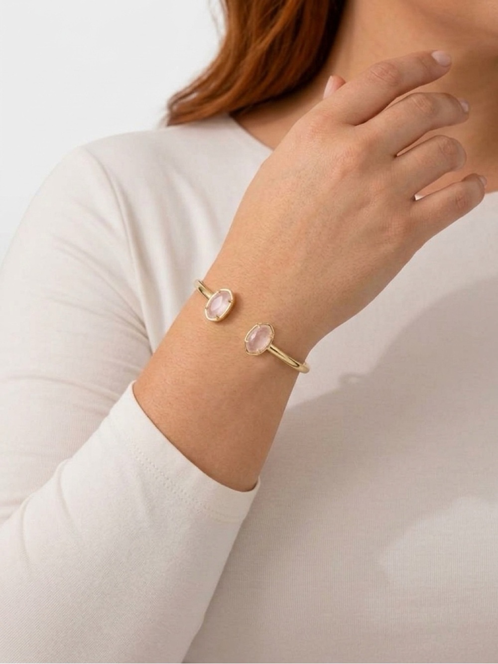 Kendra Scott Gold Open Cuff Bracelet with Pale Pink Stones